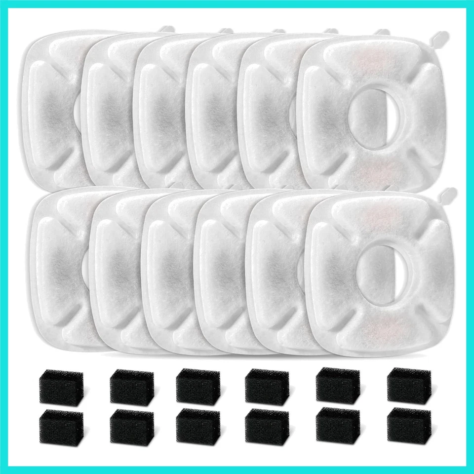 24 Stück Katzenbrunnen Ersatzfilter: 12 Stück Ersatzfilter mit 12 P...