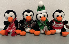 Vintage Lot of 4 Coca-Cola Bean Bag Plush Beanies Penguins Bean Bag Stuffed Toys