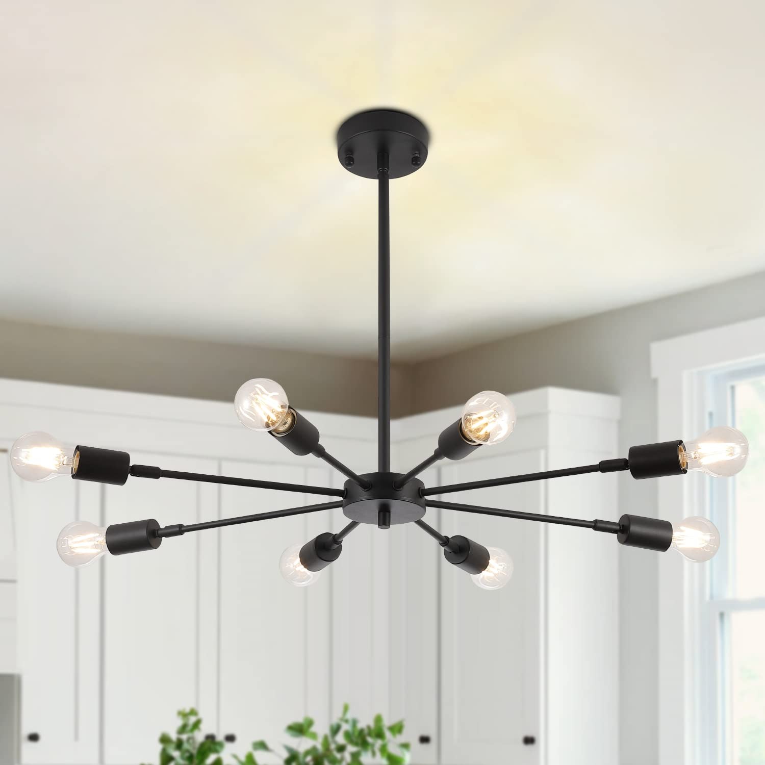 Modern 8-Light Sputnik Chandelier Industrial Matte Black Hanging Pendant Light