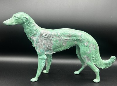 Vintage Art Deco Cast Metal Borzoi Russian Wolfhound Dog Statue Mint Green