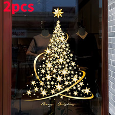 2 Pack Golden Christmas Tree Window Clings Stickers for Glass Decoration