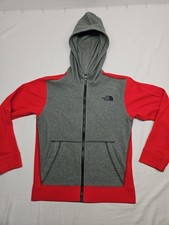 The North Face Boy's Medium 7/8 Fleece Hoodie Jacket Red Gray Full Zip