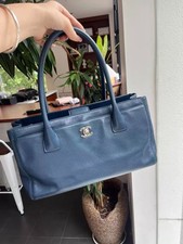 CHANEL Executive Cerf Dark Blue Leather Top Handle Tote Bag Woman Bag Silver HDW