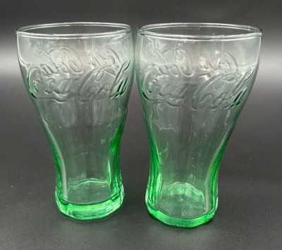 Libbey Vert/Verde Green Vintage Coca Cola Glasses 6 Oz Lot Of 2- 4.5 inches