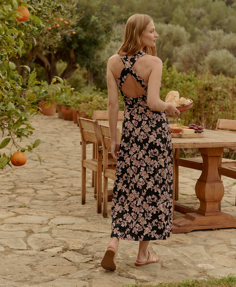 Pact Women's Medium Fit & Flare Open Back Maxi Dress Scattered Posies Black | eBay Pact Women's Medium Fit & Flare Open Back Maxi Dress Scattered Posies Black | eBay