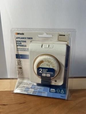 Woods Indoor Appliance Timer Grounded Outlet 24-Hour On/Off Settings 2 Outlet EE