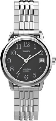 Timex Women's Easy Reader 25mm Perfect Fit Watch   Silver-Tone Case Black Dial