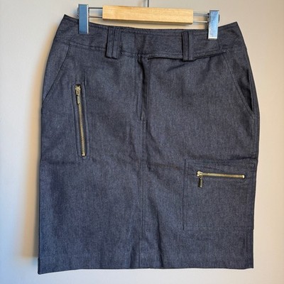 Della Spiga Weekend Charcoal Denim Pencil Skirt Gold Zip Pockets Size 4 Vintage