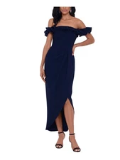 XSCAPE Womens Navy Tulip Flutter Sleeve Knee Length Evening Sheath Dress 6