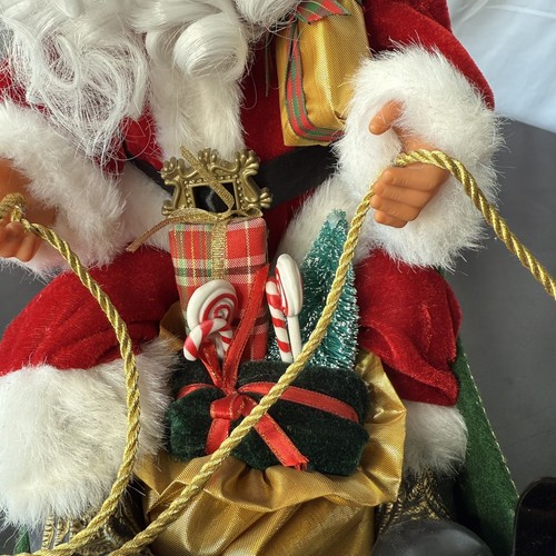 Vtg Gemmy Santa Sleigh Ride W Toy Sack Metal Musical Animated Christmas Works - Picture 2 of 13