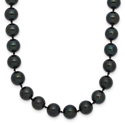 Halskette 14 Karat Weißgold 7-8 mm schwarze runde Akoya-Salzwasser-Zuchtperlen 20 Zoll