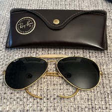 Vintage RAY-BAN B L Outdoorsman 62mm Gold Black Aviator Sunglasses USA Shooter