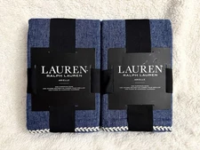 $300 Ralph Lauren Arielle Feather Stitch 2 Euro Shams Navy NWT