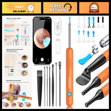 Ear Wax Removal Tool with HD Camera - Wireless Ear Cleaner, Orange, FSA Approved