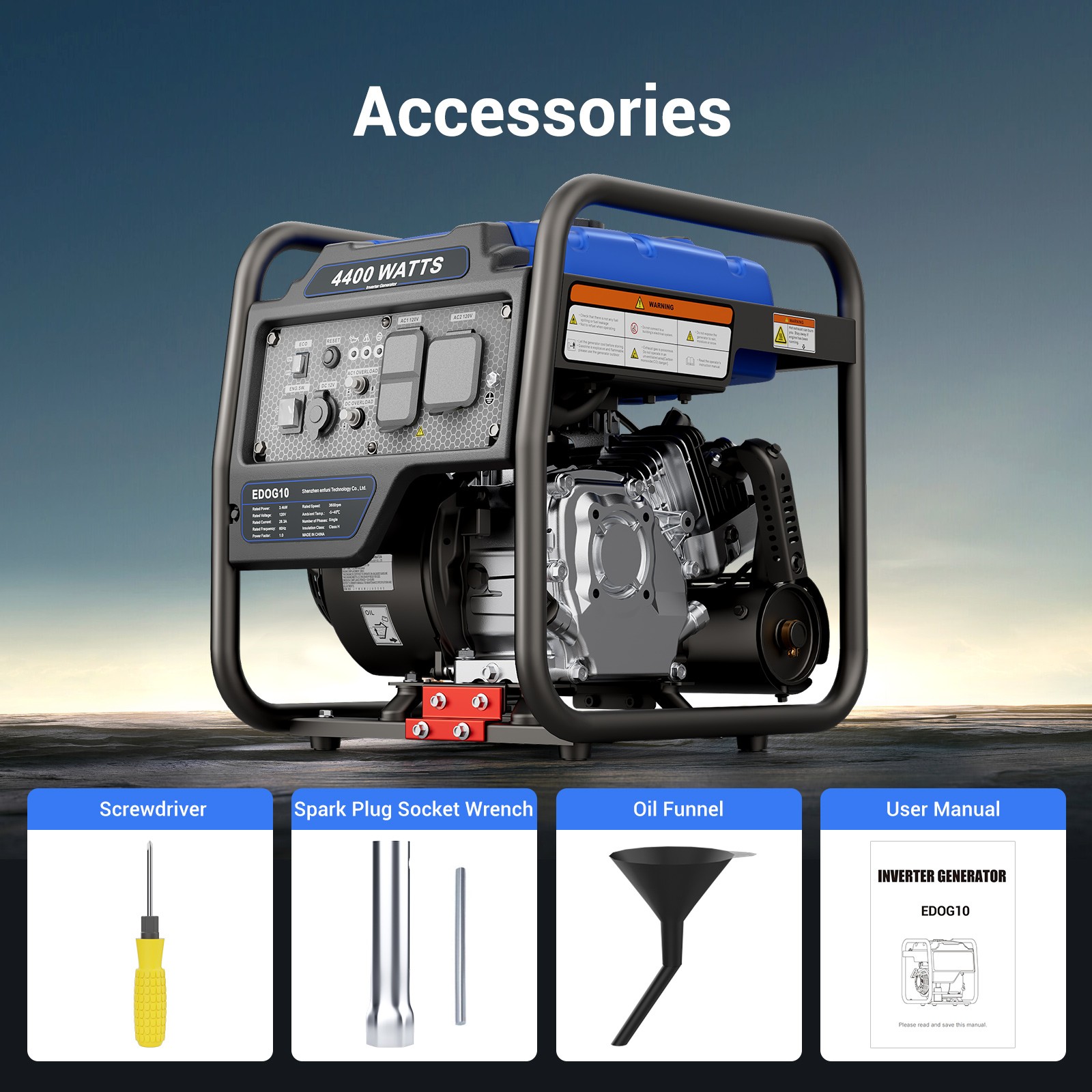 Efurden 4400 Watts Inverter Generator Gas Powered Equipment for Home Use Blue