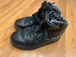 Fila Black White Vulc 13 Splatter High Top Shoes Kids Size 1