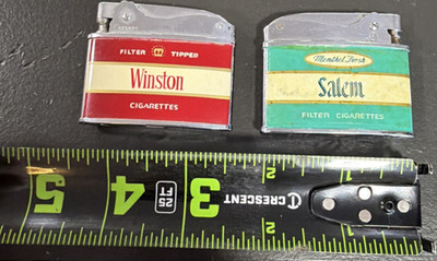 Winston & Salem Cigarette Lighters Lot of 2 - Red/Silver/Green/Beige