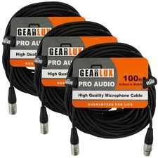 Gearlux 100-Foot XLR Microphone Cable, Male to Female, Black - 3 Pack