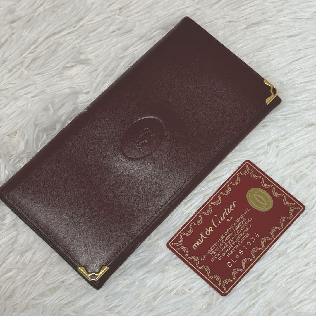 小物 Cartier Must de Cartier Long Wallet Wine Cartier Burgundy Leather Must de Cartier Long Wallet Cartier