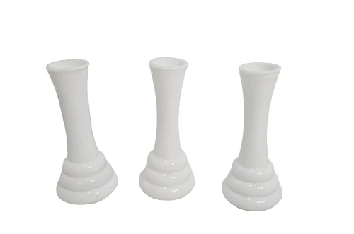 Set of 3 Vintage Randall White Milk Glass Ribbed Bud Vase Beehive 6"