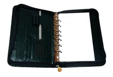 MUNDI PORTFOLIO PLANNER Organizer Green Leather 7 Ring Zip Around 10 3/8" x 7"