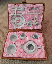 Barnes Noble Child Ceramic Tea Play Set with Wicker Storage Basket