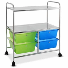 4 Drawers Office Rolling Storage Cart Utility Rack on Wheels Green