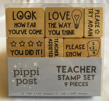 NEW Set of 9-Teacher's Wood Mounted Rubber Stamps for Correcting Encouragement