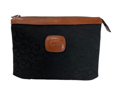 CELINE Canvas Leather Pouch Accessory Case Macadam Pattern Black Brown Used Jap