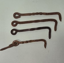 Lot of 4 Vintage Antique Hand Forged Twist Iron Barn Door Hook Gate Latch