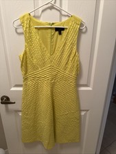 J.Crew Womens Sleeveless Yellow Fine Multi Tucked Cotton Knee L Dress Sz 6 Used