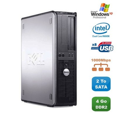 PC Dell Optiplex 760 DT Intel Dual Core E5200 2,5Ghz 4Go DDR2 2To SATA XP Pro