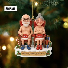 Personalized Funny Couple 2D Flat Ornament, "Grow Old With You" Ornament Gift