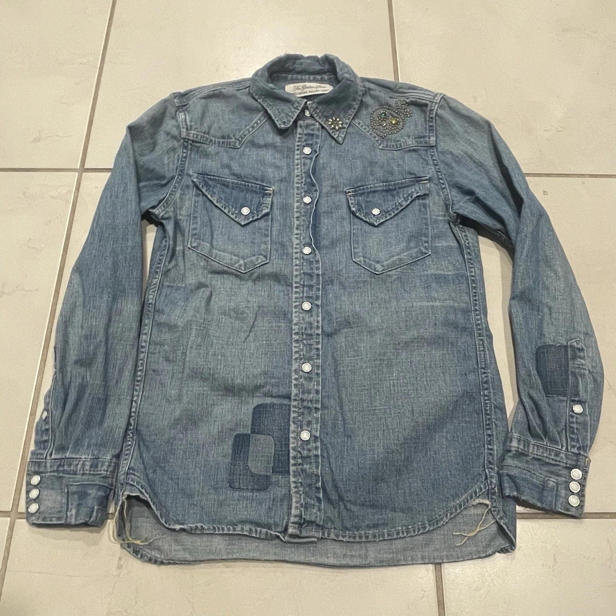 Remi Relief Denim Western Casual Button-Down Shirts for Men for