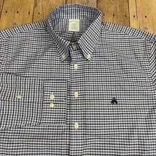 Brooks Brothers Oxford Shirt Slim Fit Non Iron Stretch Golden Fleece Logo Large
