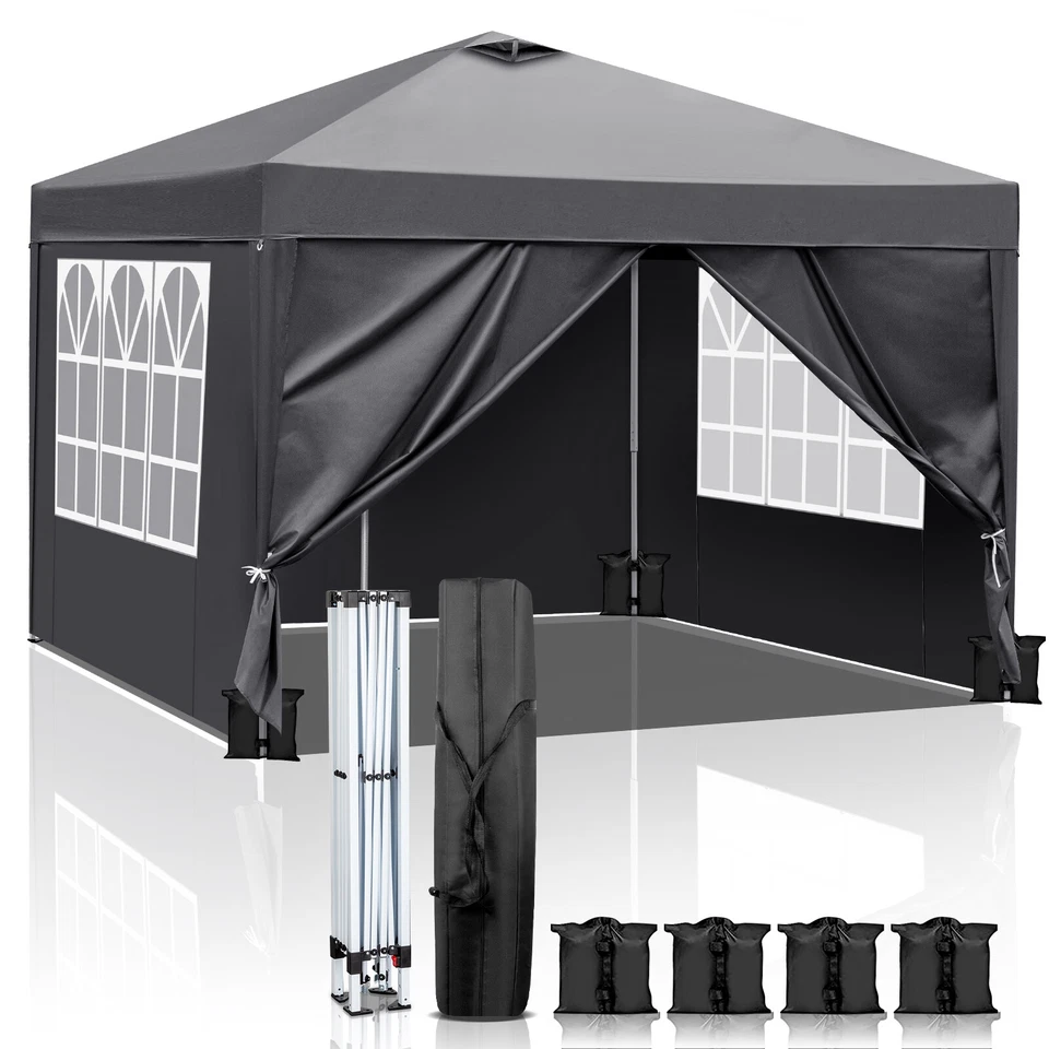 Pavillon Faltpavillon 3x3m Partyzelt Pavillion Pop-Up Wasserdicht UV-Schutz Grau
