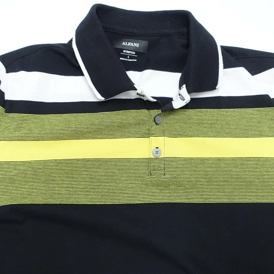 Alfani Polo Shirt Men's Large Black/Yellow Striped Stretch Short Sleeve Pullover - Image 2 of 4