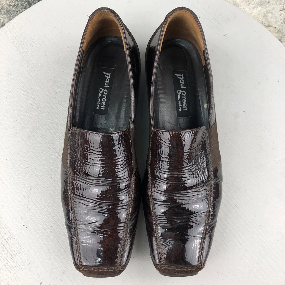 Paul Green女式英国4.5(美国7.5)索非亚棕色漆皮懒人鞋乐福鞋 — 第 3/4 张图片