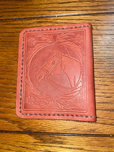 Men's Bifold Genuine Leather Wallet Hand Tooled Embossed & Sewn Horses - Brown - Picture 3 of 7