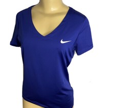 Nike Victory Dri-Fit V-Neck T-Shirt Womens M Blue Short Sleeve Athletic Swoosh