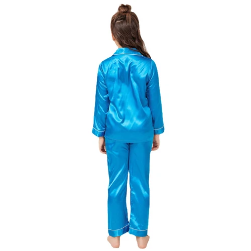 New Kids Boys Girls Silk Pajamas Long Sleeve Satin PJs Sets Nightwear Sleepwear - Picture 38 of 83