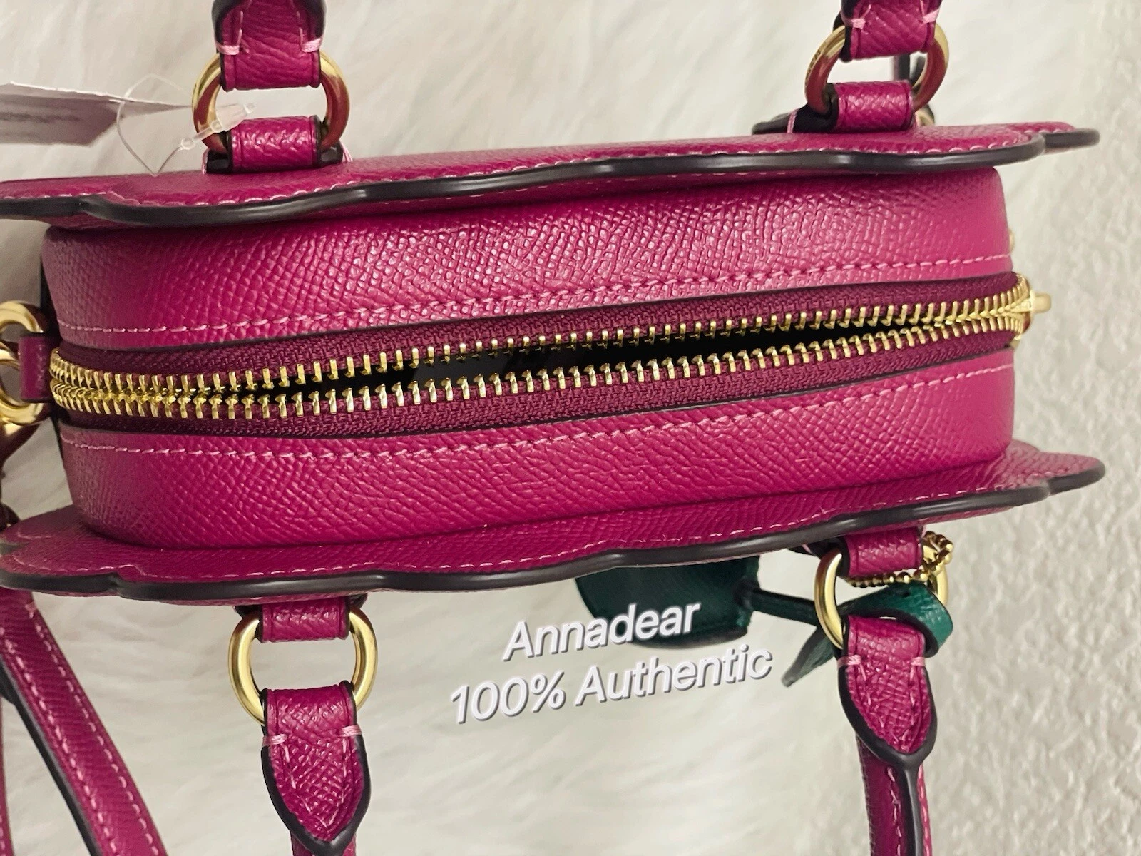 Borsa a tracolla borsa a tracolla Coach a grana incrociata nuova con etichette viola brillante