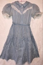 Vintage Dotted Swiss Girl  s Large Adult S Puff Sleeve Lace Trim Dress Tie Belt