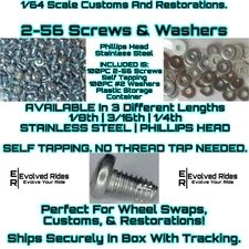 200pc 2-56 Screw Self Tap FOR 1/64 Scale Customs Restorations Hot Wheel & Other