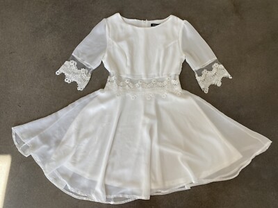 DRESS Boohoo ivory white 3/4 sleeve lace trim dress women's sz 6 PARTY PROM  | eBay