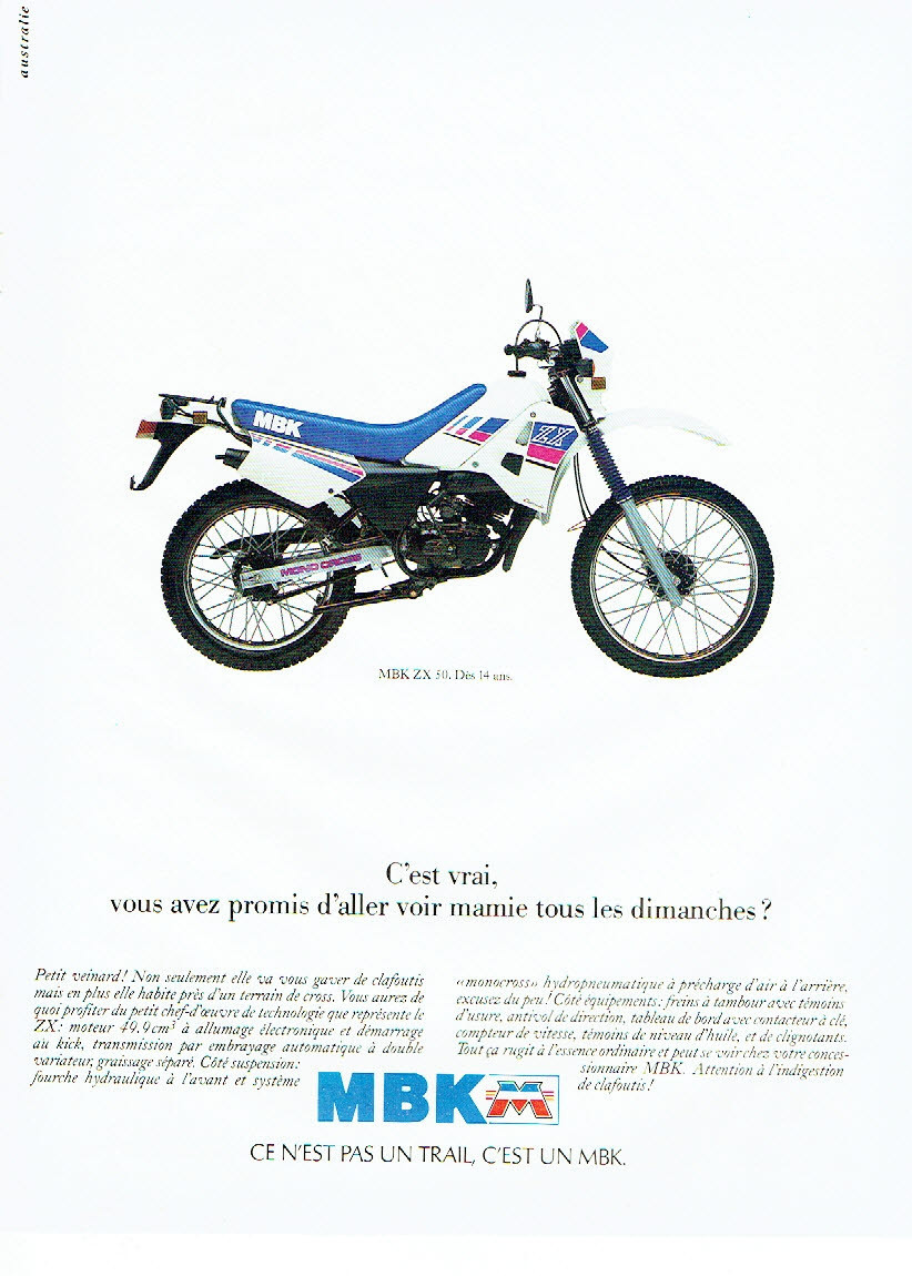 PUBLICITE ADVERTISING 046 1988 la moto MBK ZX 50 | eBay