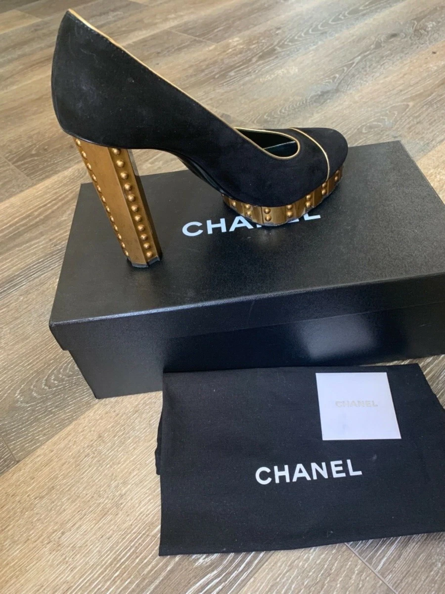 Gold heel black shoes sales