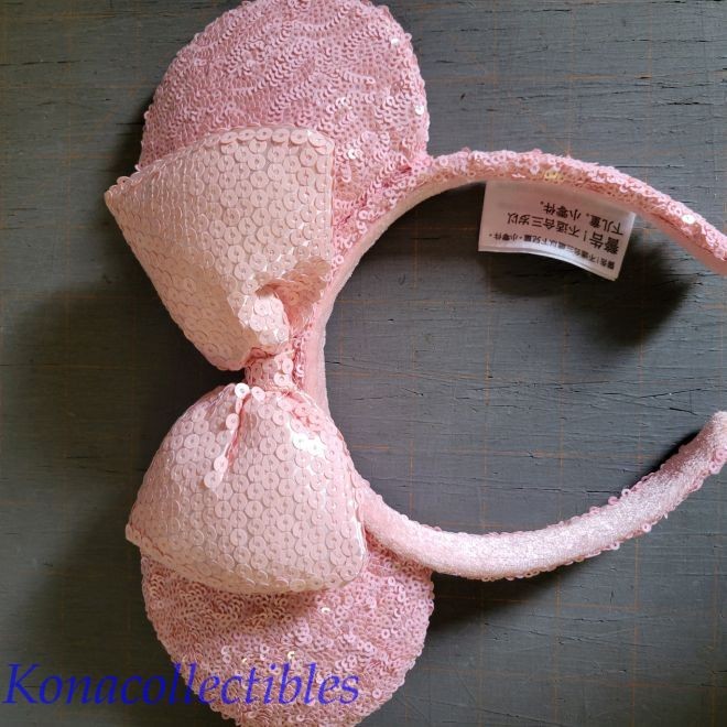 Disney Parks Millennial Pink Sequin Ears & Box EUC! Princess Minnie Mickey Adult