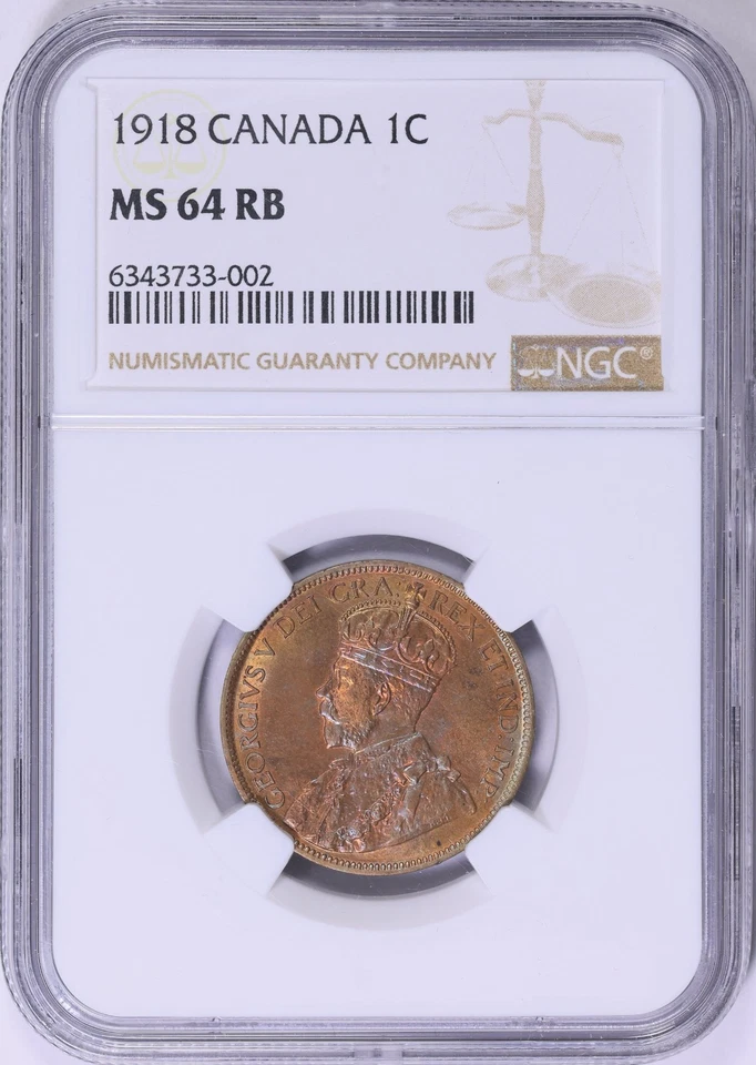1918 Canada Cent George V NGC MS-64 RB End Roll Toned Album Toning - Image 2 of 4