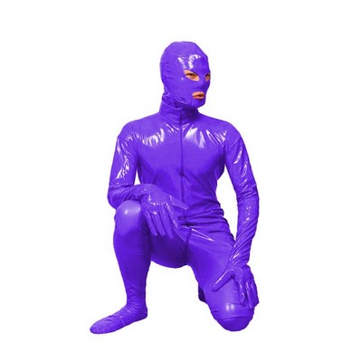Herren-Cosplay-Bodysuit aus glänzendem PVC-Leder mit Reißverschluss und Maske